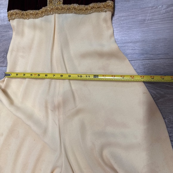 Vintage 70s Palazzo Jumpsuit Velvet Bodice Gold Trim Wide Leg Disco Boho Glam - Picture 10 of 16